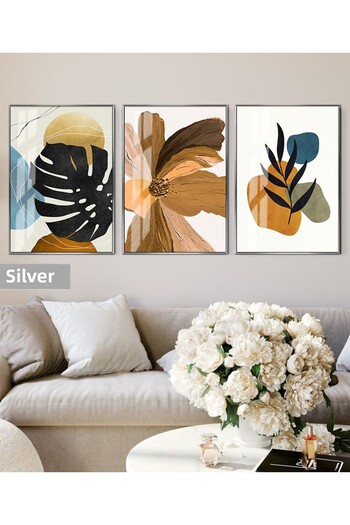 Harikabirev Hari̇kabi̇rev | Orange-Colored Flower-Patterned Bohemia Combination Soft | Framed Glass Table 3-Piece Vertical