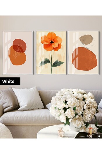 Harikabirev Hari̇kabi̇rev | Orange-Color Flowery Bohemia Combination 01 | Framed Glass Table 3-Piece Vertical