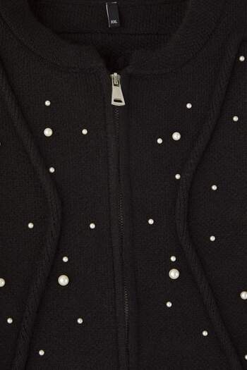 Trendyol Curve Black Pearl Jacket Look Knitwear Cardigan Tbbaw26Av00026
