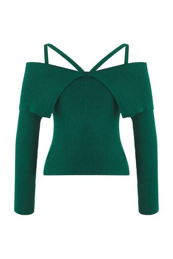Trendyol Collection Emerald Green Premium Yarn/Special Yarn Carmen Neck Strap Knitwear Sweater Twoaw26Kz00076