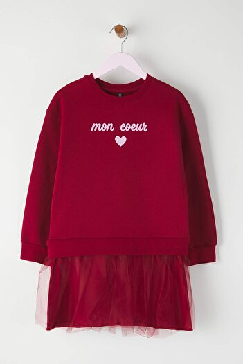 TRENDYOLKIDS Cherry 100% Cotton Printed Crew Neck A-Line Girls Knitted Dress Tkdaw26El00007