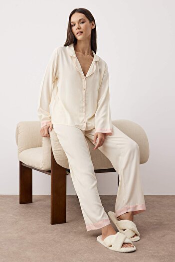 Trendyol Collection Ecru Bias-Cut Viscose Woven Pajama Set Thmaw26Pt00088
