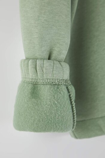 TRENDYOLKIDS Mint Cotton Printed Hooded Regular Thick/Inside Fleece Girls Knitted Sweatshirt Tkdaw26Sw00035