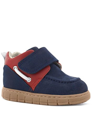 Rakerplus Genuine Leather Navy Blue Red Velcro Baby Boots