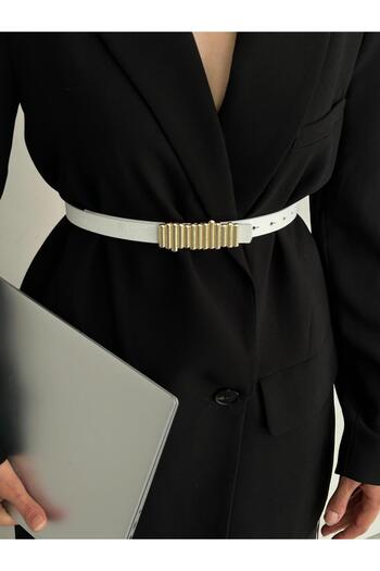 LİA KEMER Striped Gold Buckle Belt