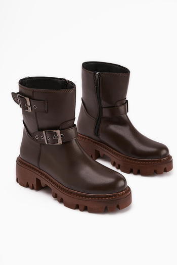 Limoya Veneta Brown, Bitter Brown Color Belt Λεπτομερείς γυναικείες μπότες, γυναικείο μποτάκι