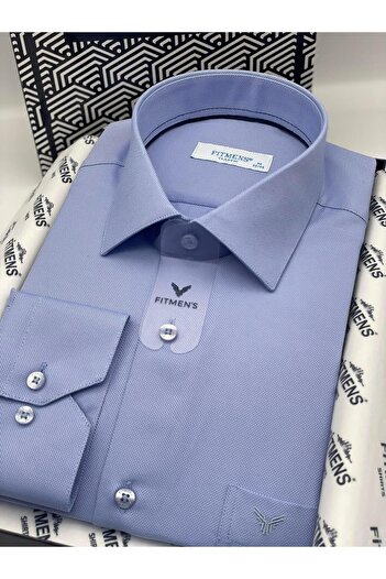 Fitmens Klasik Uzun Kol Oxford Hediye Kutulu Kolay Ütülenebilir Erkek Gömlek FS-001254 - Mavi