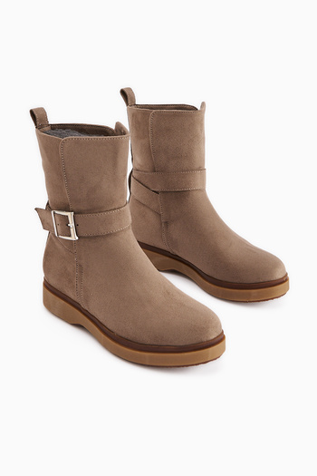Limoya Γυναικείες μπότες Behnoush Mink Suede Oval Toe Buckle, Γυναικεία μποτάκια