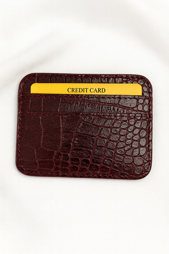 ZERAMİNE Crocodile Pattern Card Holder – Slim Minimalist Leather Credit Card Wallet