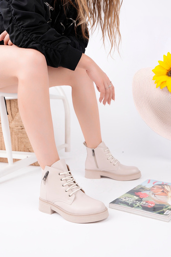 meyra'nın ayakkabıları Women's Skin Ornament Zippered Lace-Up Boots