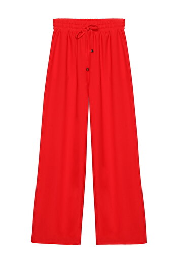 Quzu Elastic Waist Wide Leg Trousers Red