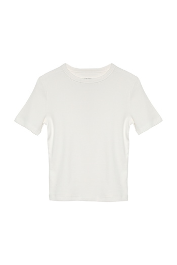 Quzu Ecru Corded Basic T-Shirt