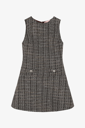 Quzu Μίνι φόρεμα Tweed με λεπτομέρεια τσέπης με κουμπί καφέ