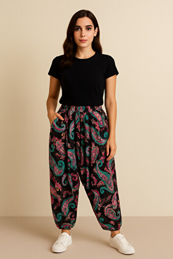 sinankardeşler Young Girl's Elastic Viscose Patterned Shalwar