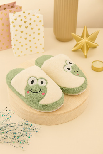 Behtah Kundura Plush Sweet Women's House Slippers - Frog Figured, Dowry and Bundle Slippers, Noiseless Thick Sole