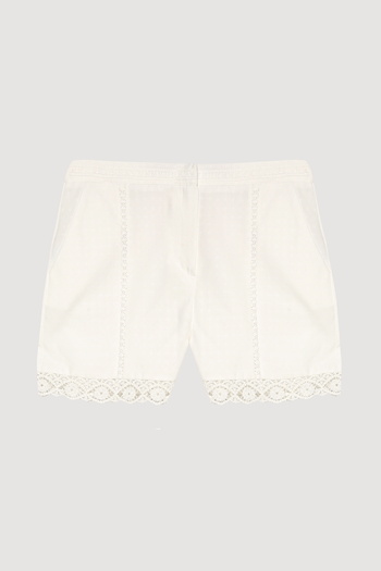 Quzu Lace Striped Mini Shorts Ecru