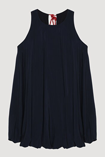 Quzu Navy Blue Mini Balloon Dress - Halter Neck
