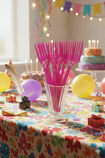 Deniz Party Store Fuchia Plastic Disposable Forks 25 Pieces