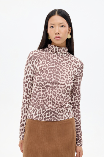 Quzu Μπλούζα με ζιβάγκο με σχέδιο Leopard καφέ