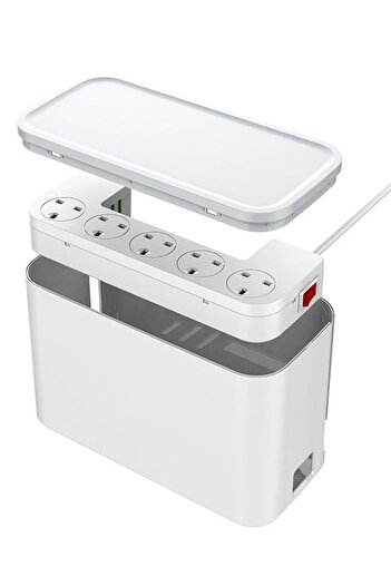 Raffine 2 in 1 Power Extension Box with 3 USB and 5 Universal Outlets 2M Cable and White Protection Box