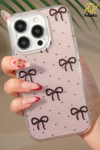 Fibaks Apple iPhone 15 Pro Compatible Case Silvery Black Bow Pattern Colorful Shiny Shock Absorbing Cover