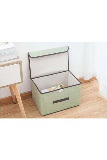 Arabest Clothing Storage Box with Lid, Foldable Fabric Dustproof Storage Box with Flip Cover