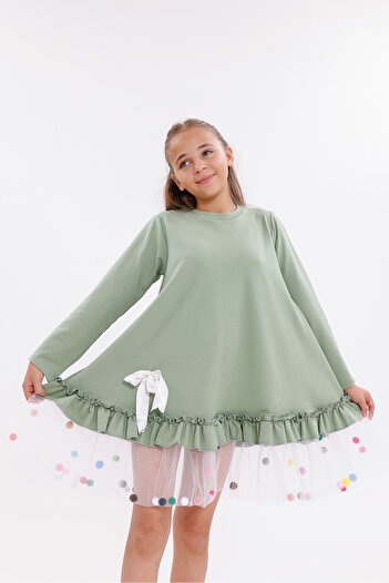 EYLÜL ELİF BUTİK Green Tulle Pompom Dress
