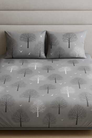 sehra Double Cotton Fitted Sheet + 2 Pillowcases Bedding Set Durable Patterned Set