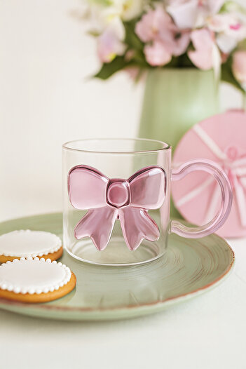 Kitchen Life Purple Bow Borosilicate Glass Mug – Transparent Coffee & Tea Cup with Ribbon