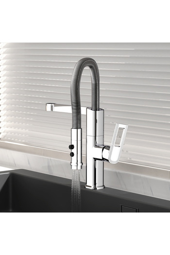 Sanlux Silver Kitchen Faucet, 49 cm, With Pull-out Spray and 360° Rotation, VST56