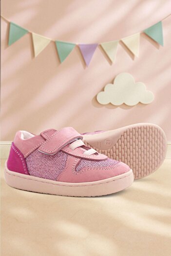 Rakerplus Bob Genuine Leather Pink Glitter Barefoot Velcro Elastic Baby Sneaker Shoes