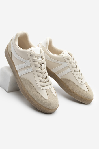 Marjin Women's Sneaker Lace-up Flat Sole Sports Shoes Tiyone Beige