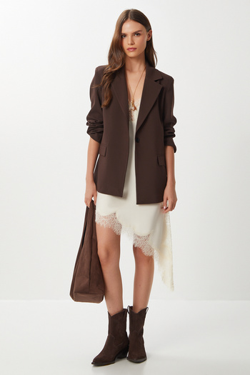 Lovelyİstanbul Padded Polyviscon Blazer Jacket Lgp0018 Brown