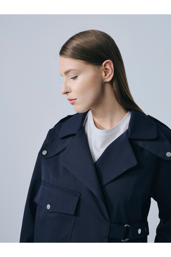 IDA Collection Navy Blue Waist Belted Jacket