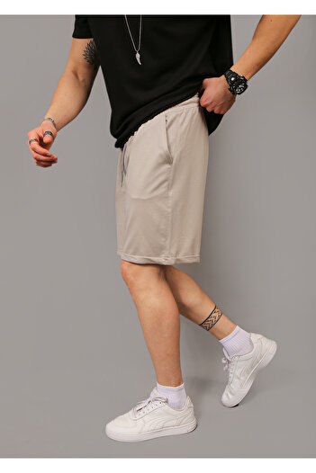 INFLUYENTE Men's Stone Regular Cut Combed Cotton 100% Organic Cotton Summer Shorts with Pockets