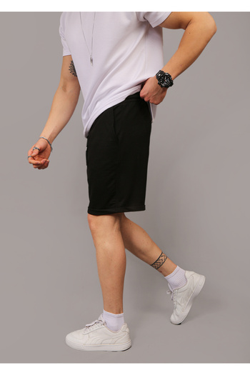 INFLUYENTE Men's Black Regular Cut Combed Cotton 100% Organic Cotton Summer Shorts with Pockets