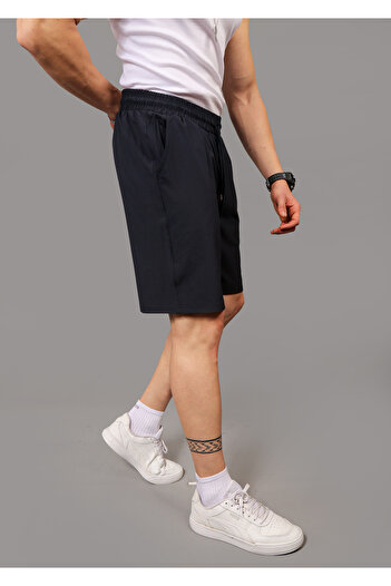 INFLUYENTE Men's Navy Blue Baggy Cut Lycra Parachute Fabric Quick Dry Summer Shorts&Bermudas