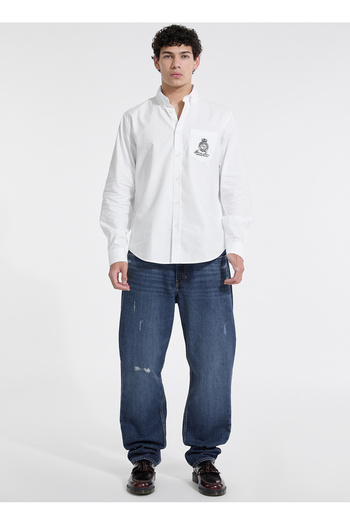 Guess Jeans Regular Fit Beyaz Baskılı Erkek Gömlek M5YH64WHFK1-G011 Jeans Erkek