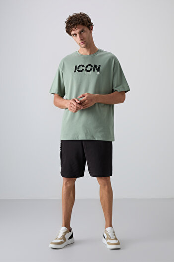 TOMMY LIFE Light Green Cotton Thick Soft Textured Oversize Fit Printed Men's T-Shirt - 88331