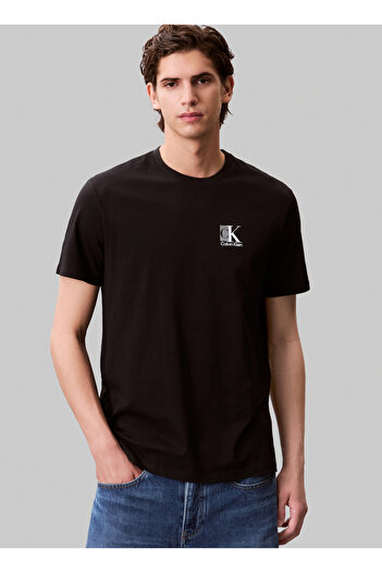 Calvin Klein Bisiklet Yaka Siyah Erkek T-Shirt LV04RC853GUB1_SS 30s EU SP CK ABSTR
