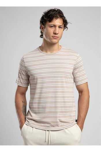 Lee Cooper Ανδρικό μπλουζάκι με στρογγυλή λαιμόκοψη μπεζ 252 LCM 242062 JEVON ΜΠΕΖ-ΛΕΥΚΟ