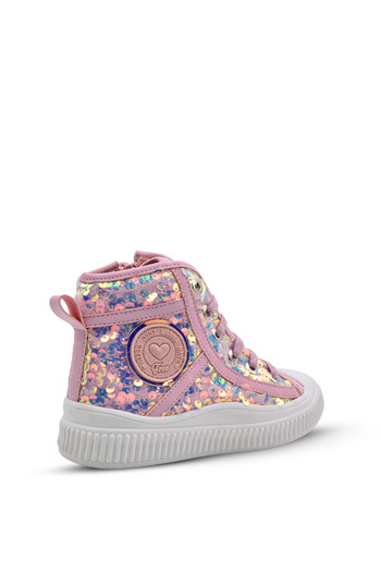 kids A more Magic Girl's Sequin and Lace-Up Pink Color Sneaker