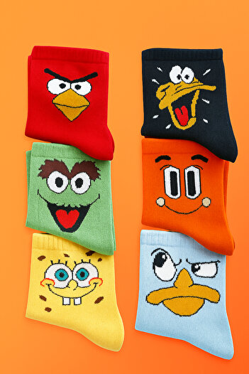Esinti 6 Pairs of Cotton Patterned Colorful Long Socks Set – Men's Women's Socks (Economic Package)