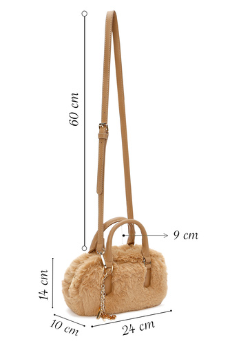 Derimod Women's Beige Long Strap Accessory Detailed Plush Mini Shoulder Bag 25Wbd2459Ph
