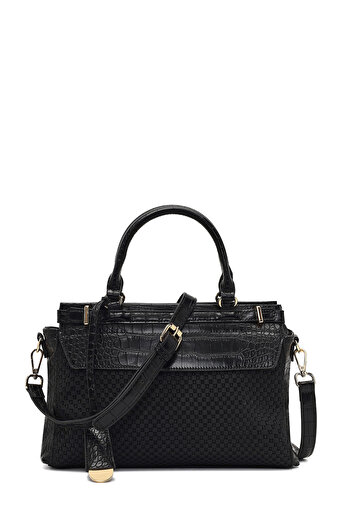 Derimod Women's Black Long Strap Patterned Shoulder Bag 25Sbd254214