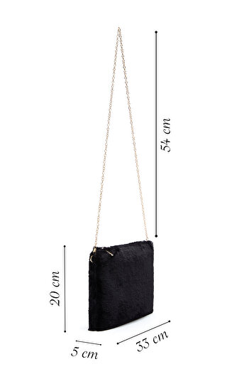 Derimod Women's Black Chain Strap Plush Portfolio Bag 25Wbd2206Ph