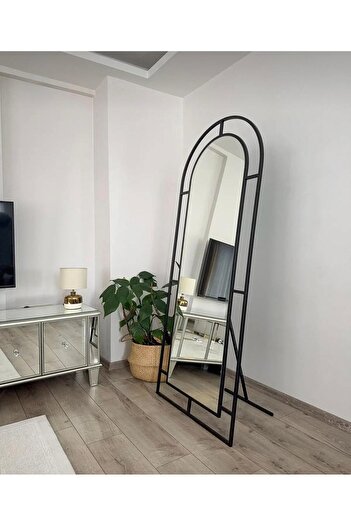 Desire Full-length mirror with metal frame, Window model, 180x70 cm, with oval base, Bedroom, Black