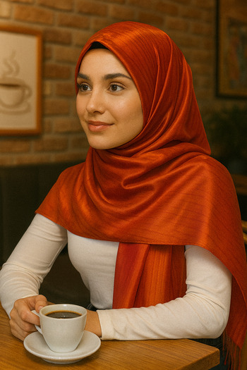 TAKIŞTIR Orange Color Taffeta Shawl