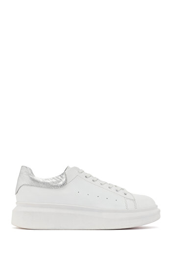 Derimod Women's White Lace-Up Thick Sole Leather Sneaker 25Afd220518