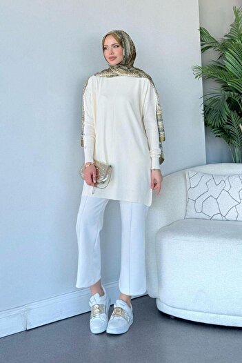 Şulemoda Giyim Kol Düğmeli Tunik Ekru